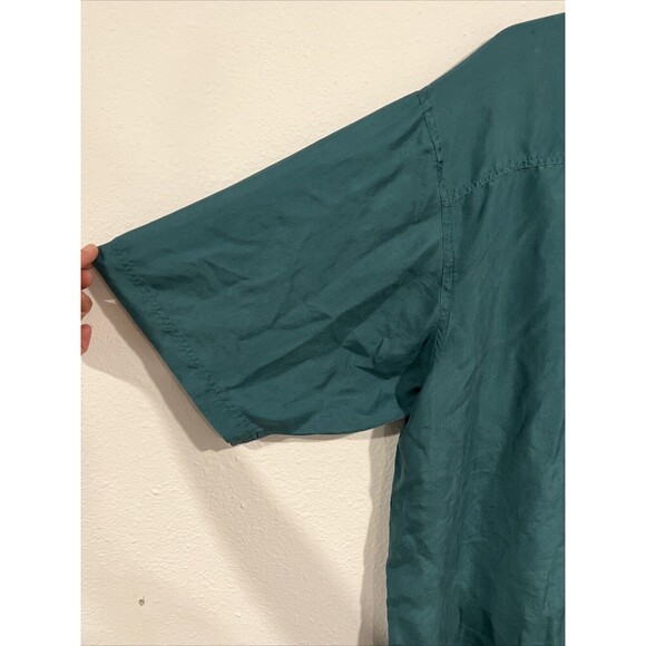 Vintage Substudio Silk Shirt Mens L Teal Green Button Up Short Sleeve‎ Pockets - Picture 7 of 11